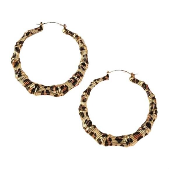 Leopard Bamboo Textured Hoop Earrings - Picture 4 of 4